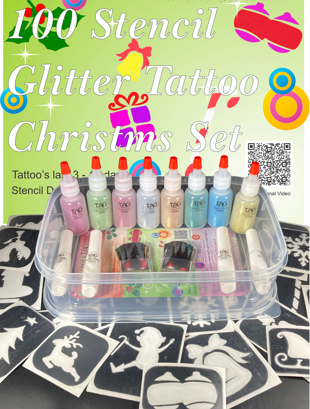 Glitter Tattoo Stencil Kit - Christmas